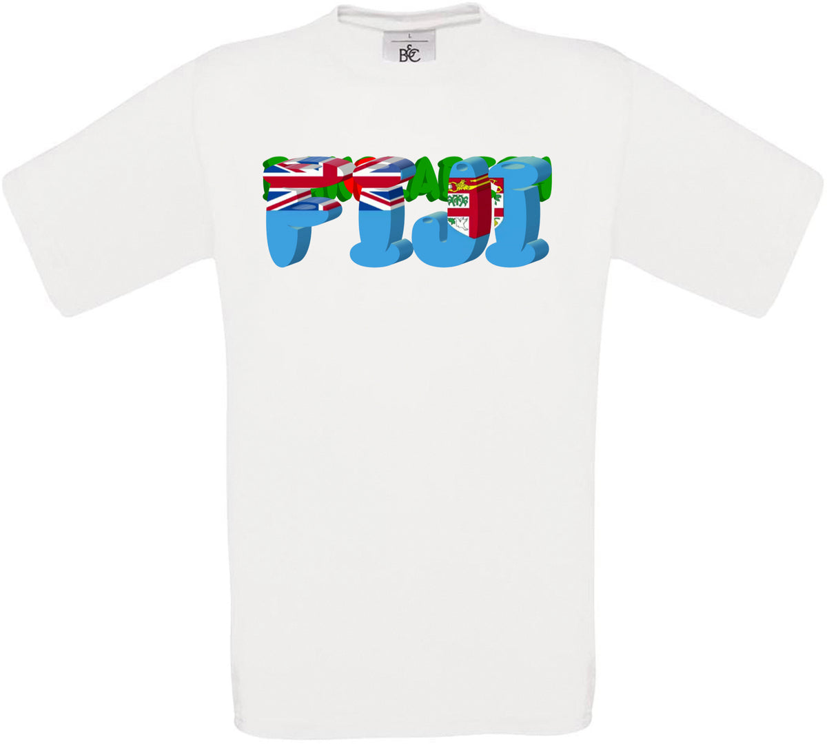 Fiji Country Name Flag Crew Neck T-Shirt