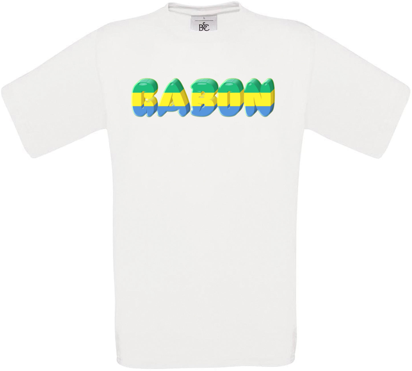 Gabon Country Name Flag Crew Neck T-Shirt