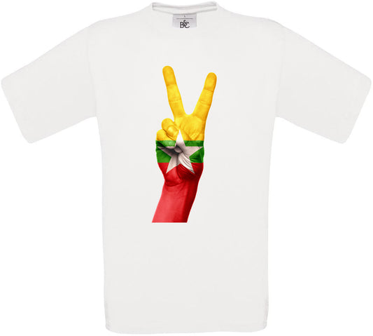 Myanmar Two Fingers Flag Crew Neck T-Shirt